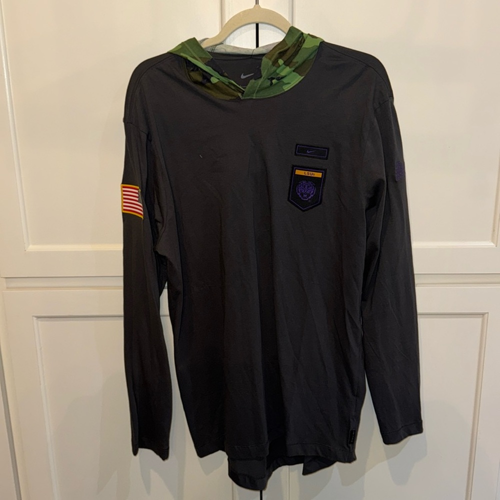 NWT LSU Tigers Nike Military Long Sleeve Hoodie T-Shirt - Anthracite